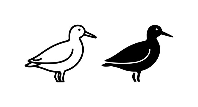 Shorebird Icons: Minimalist Sandpiper Vector Art, Black and White