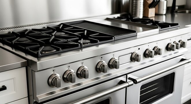 Stainless Steel Kitchen Gas Stove Oven.