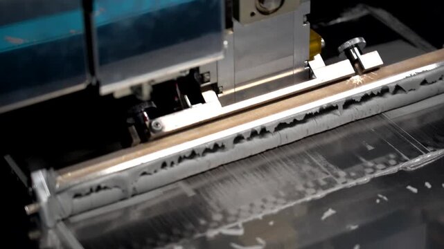 Automated stencil printer applying solder paste onto PCB in SMT production line for electronics assembly
