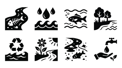 Obraz premium Environmental Conservation Vector Icons Set – Ecology, Sustainability, Recycling, Water Protection, Wildlife, Nature, Pollution Awareness, Green Living, Eco Design, Clean Planet