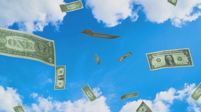 Dollar bills rain sky