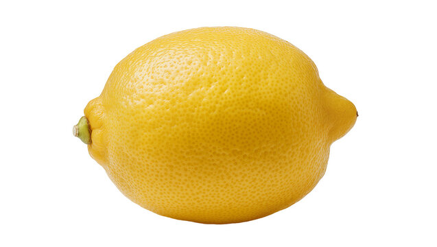 Whole yellow lemon with textured rind and stem nub