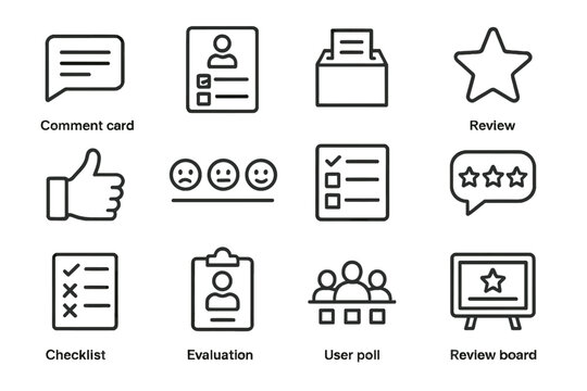 Feedback icons: comment, review, checklist, evaluation, user poll, rating symbols