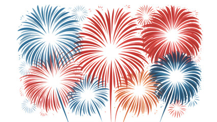 Red, White, and Blue Fireworks Exploding on White Background © Baloch