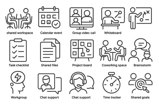 Office collaboration icons for teamwork and communication