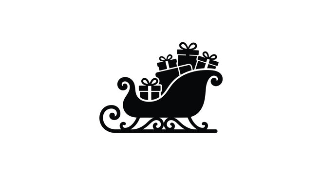 sleigh filled with gift boxes silhouette box present christmas holiday winter seasonal black white background simple