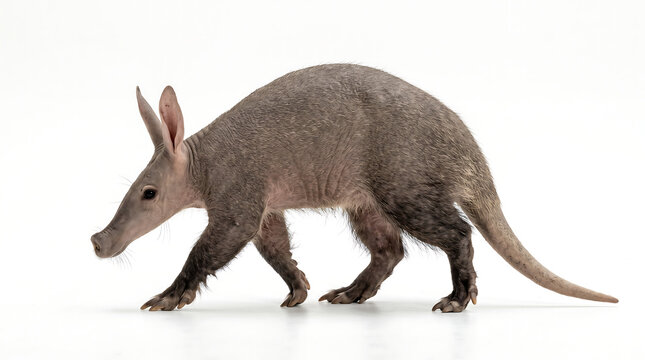 Close up portrait of aardvark walking on white background showcasing natural textures and realistic animal details