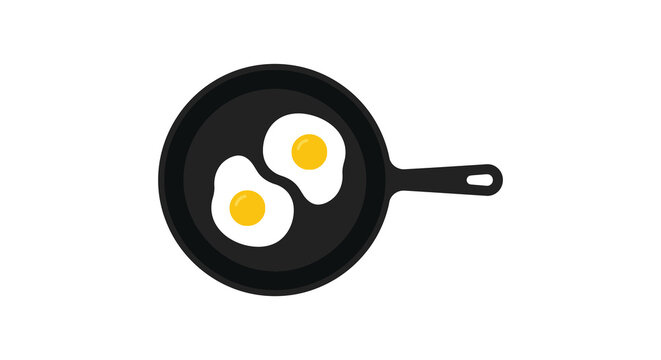 frying pan with eggs silhouette egg black white yellow simple icon graphic food breakfast meal cookware