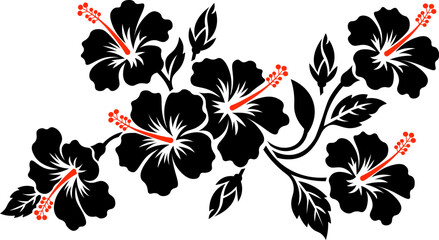 Tropical Hibiscus Flowers and Leaves Icon Set Decorative Black Silhouette Botanical Flat Design Vector Collection © Md.Nazmul Haque