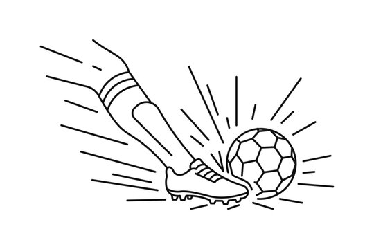 Soccer Player Kicking Ball Vector Illustration, Football Kick Action Line Art, Soccer Sport Concept, Football Match Symbol, Goal Scoring Illustration