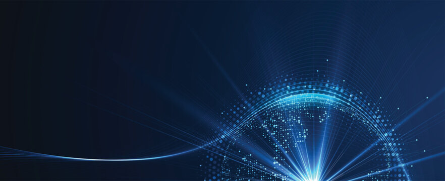 Digital cyberspace dark blue background representing big data, cloud computing, and AI