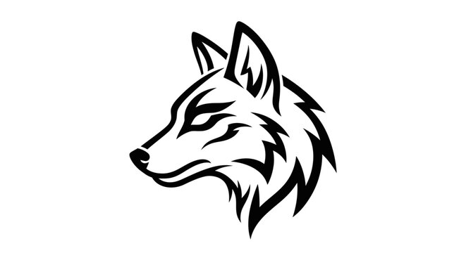 Black and white wolf head illustration.