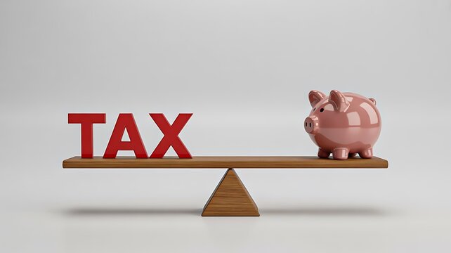 Tax balance concept with piggy bank and taxation financial planning symbol