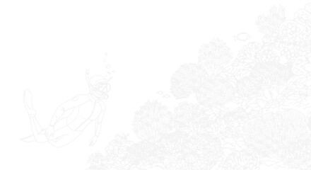 Underwater sketch of a diver exploring a vibrant coral reef © Rglstrm
