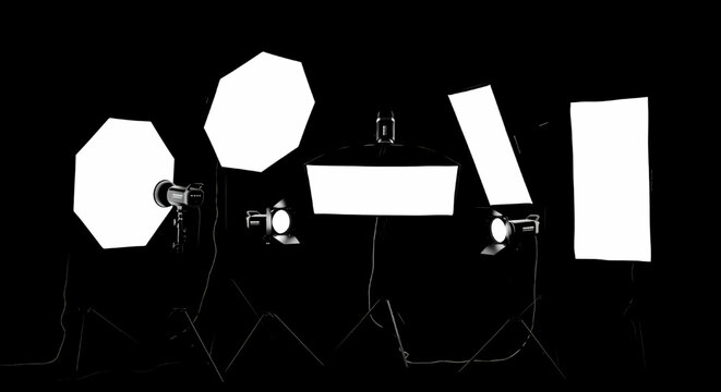 Professional photo studio lighting equipment setup