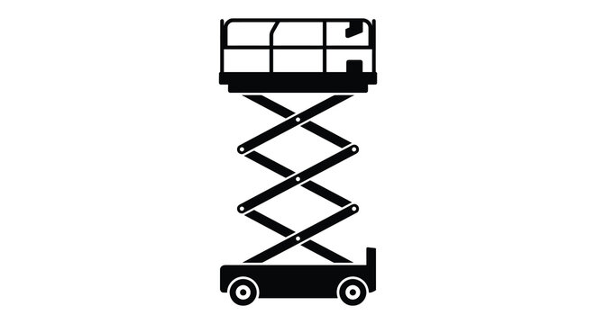 scissor lift silhouette on white background construction equipment machine tool workplace industry safety black icon vector