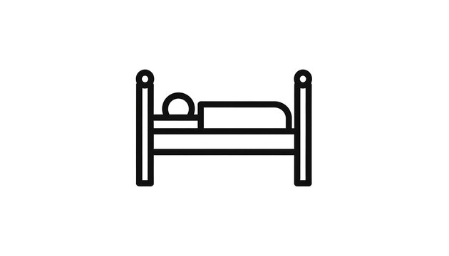Black-and-white icon depicting a person sleeping in a bed, viewed from the side. The image is a simple, minimalist line drawing on a white background