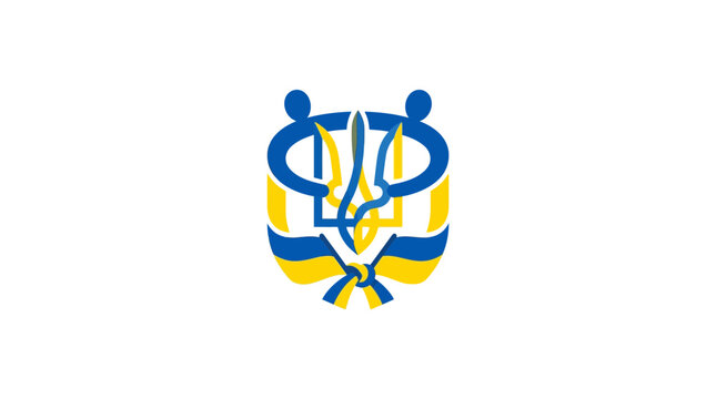 Abstract Ukraine Support Concept with Trident Symbol and Human Figures