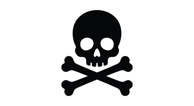 skull and crossbones silhouette on white background bones skeleton death danger warning symbol icon sign black