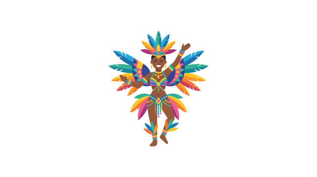 Brazilian Carnival Dancer in Colorful Feather Costume