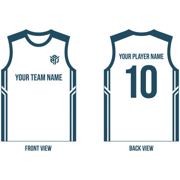 White and dark blue basketball jersey uniform concept template with basketball
