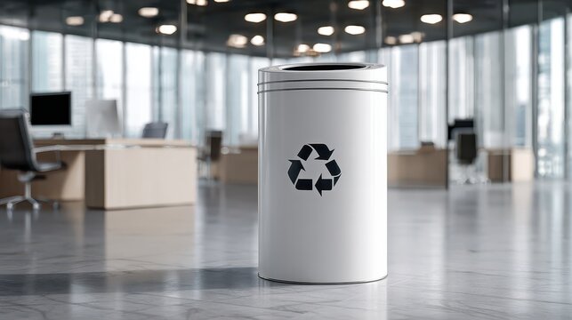 White paper recycling bin located in a modern office interior workspace. AI generated image