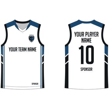 White and navy blue basketball jersey uniform template front and back view
