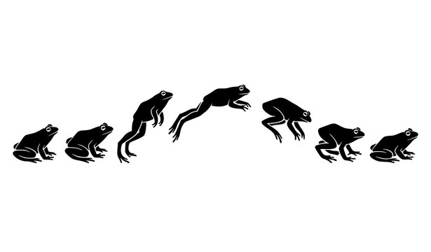 Frog jumping motion silhouette sequence vector illustration isolated on white background