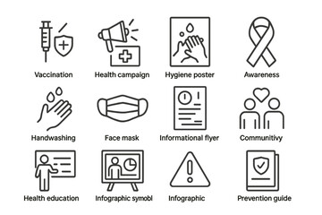 Fototapeta premium Health campaign icons for hygiene awareness and education
