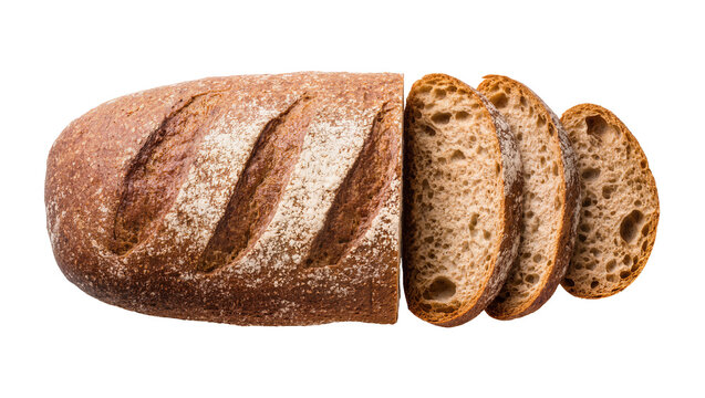 Whole and sliced rustic whole wheat bread loaf