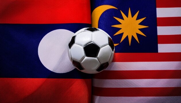 Soccer ball between Laos flag and Malaysia flag