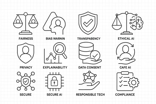 Ethical ai concepts illustrated with icon set on grid background