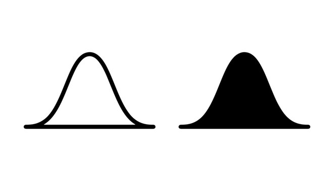 Normal distribution bell curve icons, gaussian function graph, probability vector set