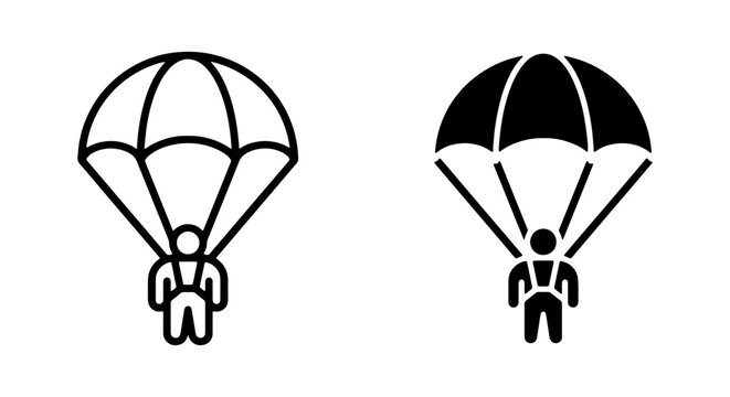 Parachute Icon Set, Skydiving Vector Graphics, Adventure Sport Symbols