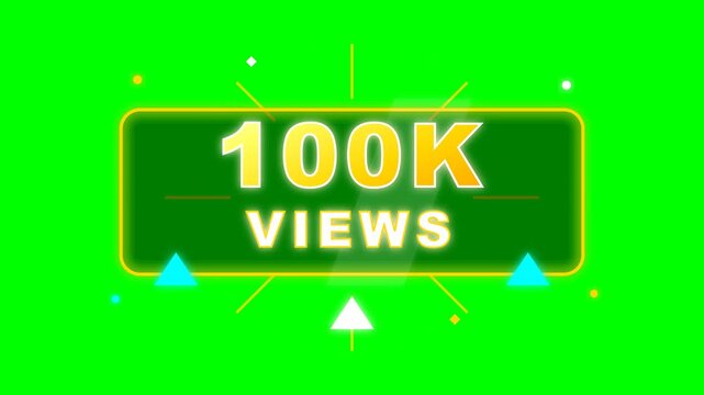 100K Views Celebration Green Screen Animation Background, Viral Social Media Milestone Video, Motion Graphics Animation. views, viral, milestone, celebration, success.