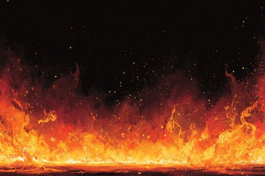 Abstract background with fiery explosion and glowing particles on dark black backdrop.