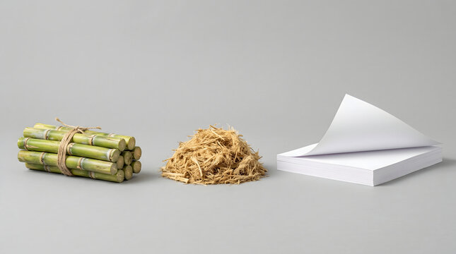 Sustainable Sugarcane Bagasse Paper Sheets Production Concept.