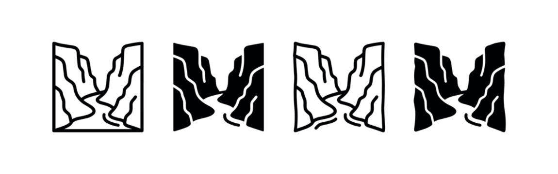 River winding through a canyon or mountainous landscape icons