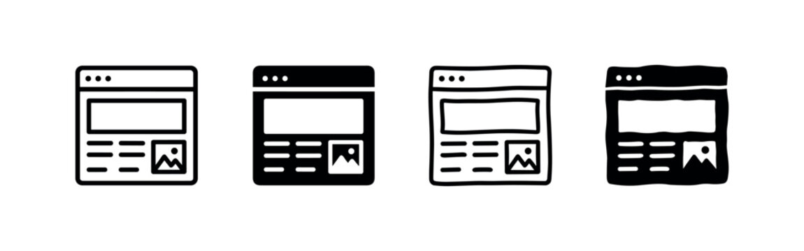 Web Browser Window with Content Placeholders Icon Set: UI/UX Design and Web Development