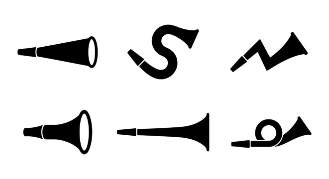 Vector Horn Icons Set: Brass Instruments, Musical Symbols, Sound Signals