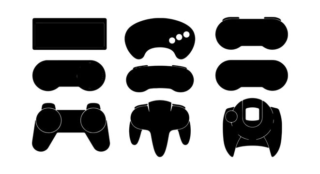 Video Game Controller Silhouettes, Retro Gaming Joysticks, Modern Gamepads, Vector Icons