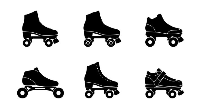 Retro Roller Skate Icons Set, Vintage Quad Skates Collection, Classic Footwear Vector Graphics