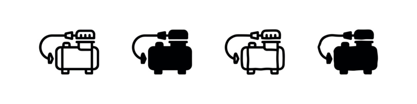 Four air compressor icons in different styles