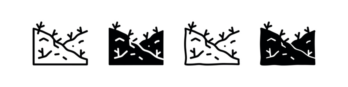 Four landslide or erosion icons in different styles