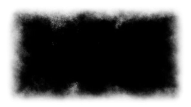 Animated Smoke Frame Revealing A Large Empty Copy Space In The Center. Soft Black Fog Borders Create A Dramatic Atmospheric Effect Around A Blank Area For Text,   