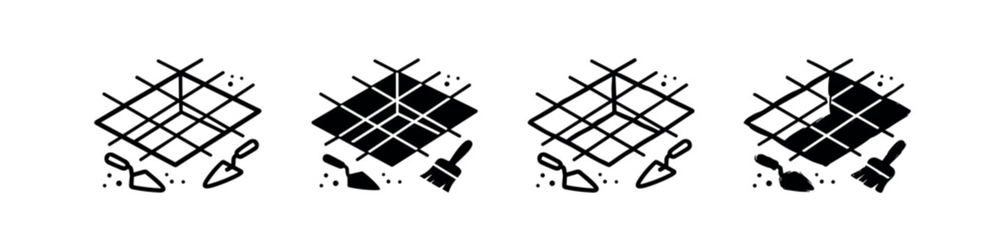 Tiling tools and grid, icon set in various styles