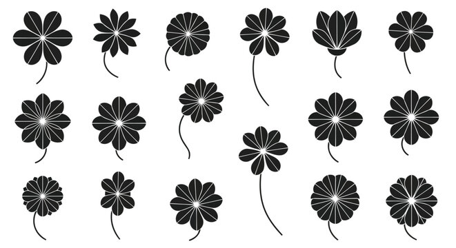 Black four leaf clover icons set