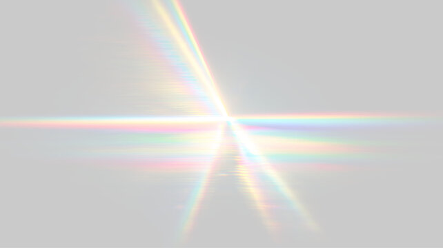Sparkling crystal prism light effect with rainbow spectrum refraction, glowing diamond reflections and radiant optical beams isolated on transparent background