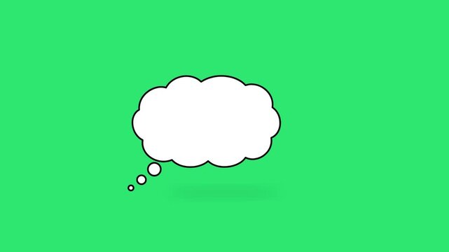 Animated thought bubble on green background, white comic speech cloud with black outline, thinking balloon for social media and video editing