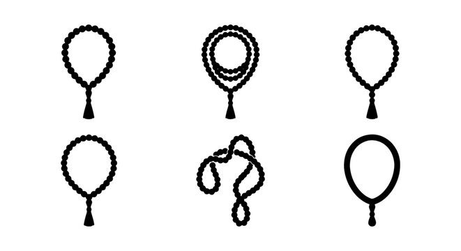 Islamic prayer beads icon set, 6 tasbih vector elements, religious rosary line art